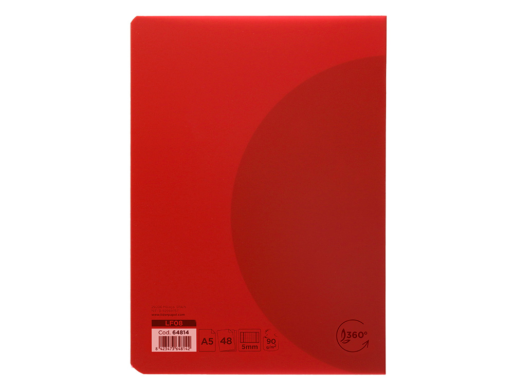 LIBRETA LIDERPAPEL 360 TAPA DE PLASTICO A5 48 HOJAS 90GR 5MM CON DOBLE MARGEN COLORES SURTIDOS