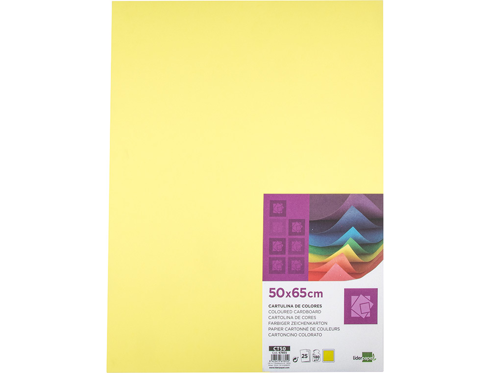 CARTULINA LIDERPAPEL 50X65 CM 180 GR AMARILLO MEDIO PAQUETE DE 25 HOJAS