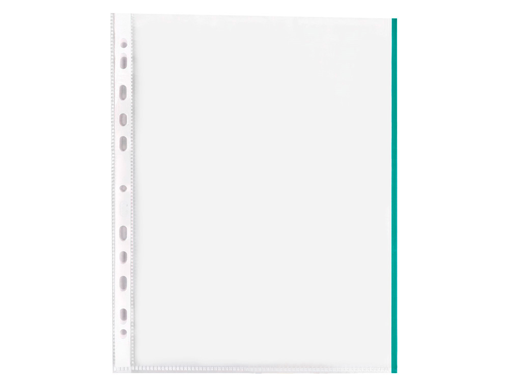 FUNDA MULTITALADRO Q-CONNECT DIN A4 70 MC PP CRISTAL CON BORDE VERDE BOLSA DE 10 UNIDADES