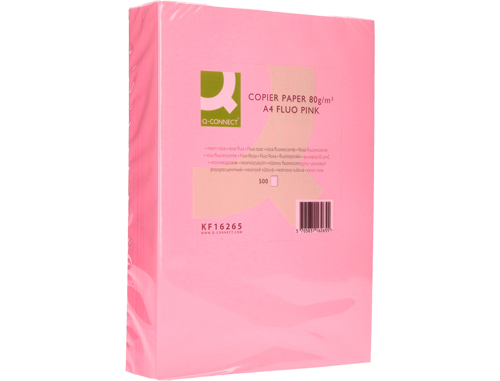 PAPEL COLOR Q-CONNECT DIN A4 80GR ROSA NEON PAQUETE DE 500 HOJAS