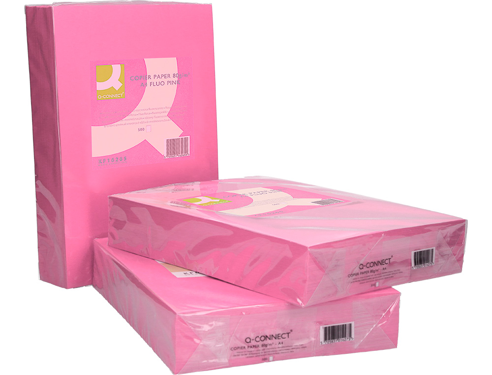 PAPEL COLOR Q-CONNECT DIN A4 80GR ROSA NEON PAQUETE DE 500 HOJAS