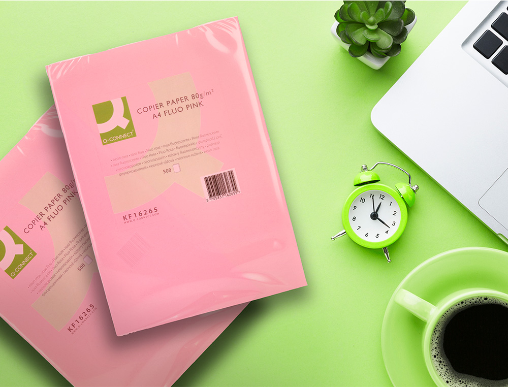 PAPEL COLOR Q-CONNECT DIN A4 80GR ROSA NEON PAQUETE DE 500 HOJAS