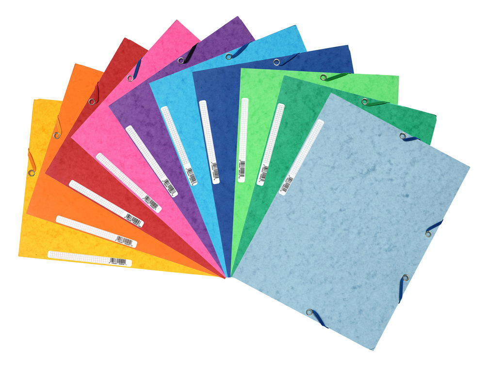 CARPETA EXACOMPTA GOMAS CARTULINA LUSTRADA TRES SOLAPAS DIN A4 COLORES SURTIDOS