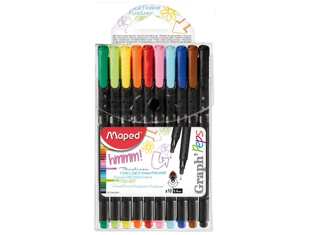 ROTULADOR MAPED PUNTA DE METAL GRAPH PEPS FINE LINER ESTUCHE DE 10 COLORES SURTIDOS