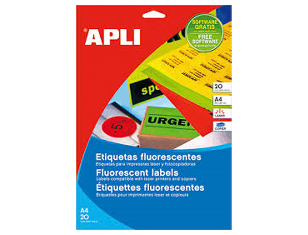 ETIQUETA ADHESIVA APLI 02879 210X297 MM PARA FOTOCOPIADORA LASER CAJA CON 20 HOJAS DIN A4 NARANJA