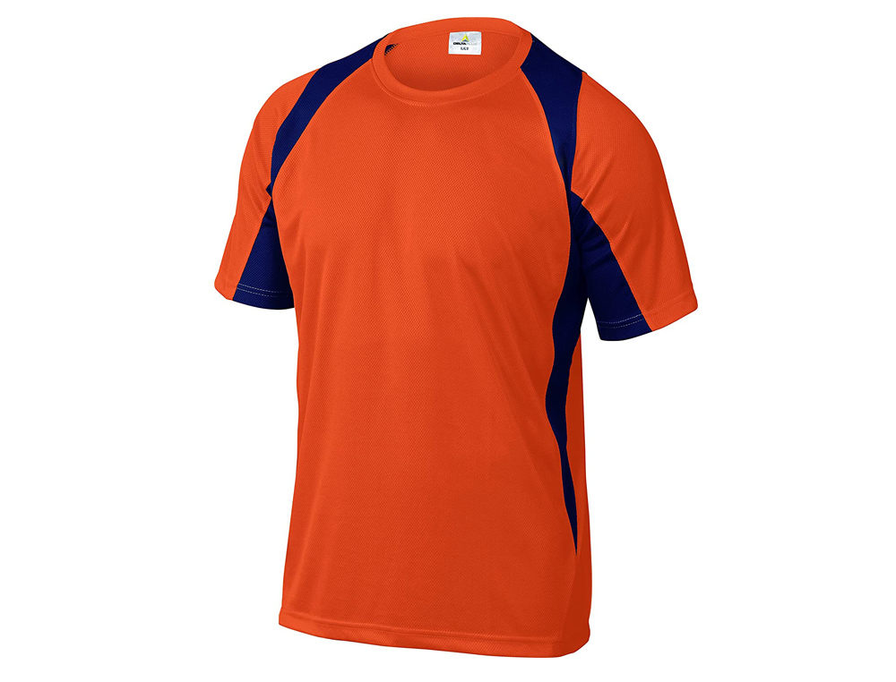 CAMISETA DELTAPLUS POLIESTER MANGA CORTA CUELLO REDONDO TRATAMIENTO SECADO RAPIDO COLOR NARANJA-MARINO TALLA M