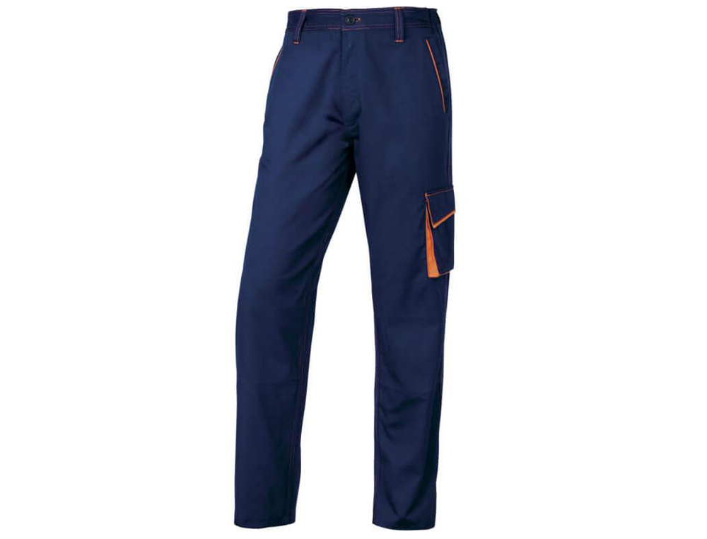 PANTALON DE TRABAJO DELTAPLUS CINTURA AJUSTABLE 5 BOLSILLOS COLOR AZUL NARANJA TALLA S
