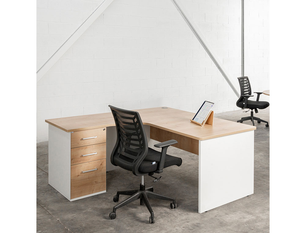 MESA ROCADA SERIE WORK 160X120 CM IZQUIERDA ACABADO AN04 GRIS/BLANCO