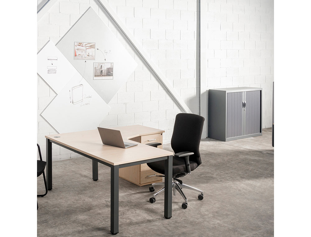 MESA ROCADA SERIE EXECUTIVE 180X120 CM IZQUIERDA ACABADO AD01 ALUMINIO/HAYA