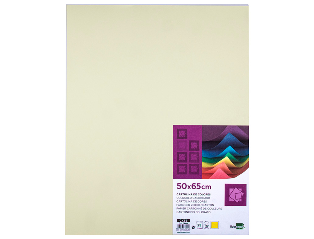 CARTULINA LIDERPAPEL 50X65 CM 180G/M2 AMARILLO PAQUETE DE 25 HOJAS