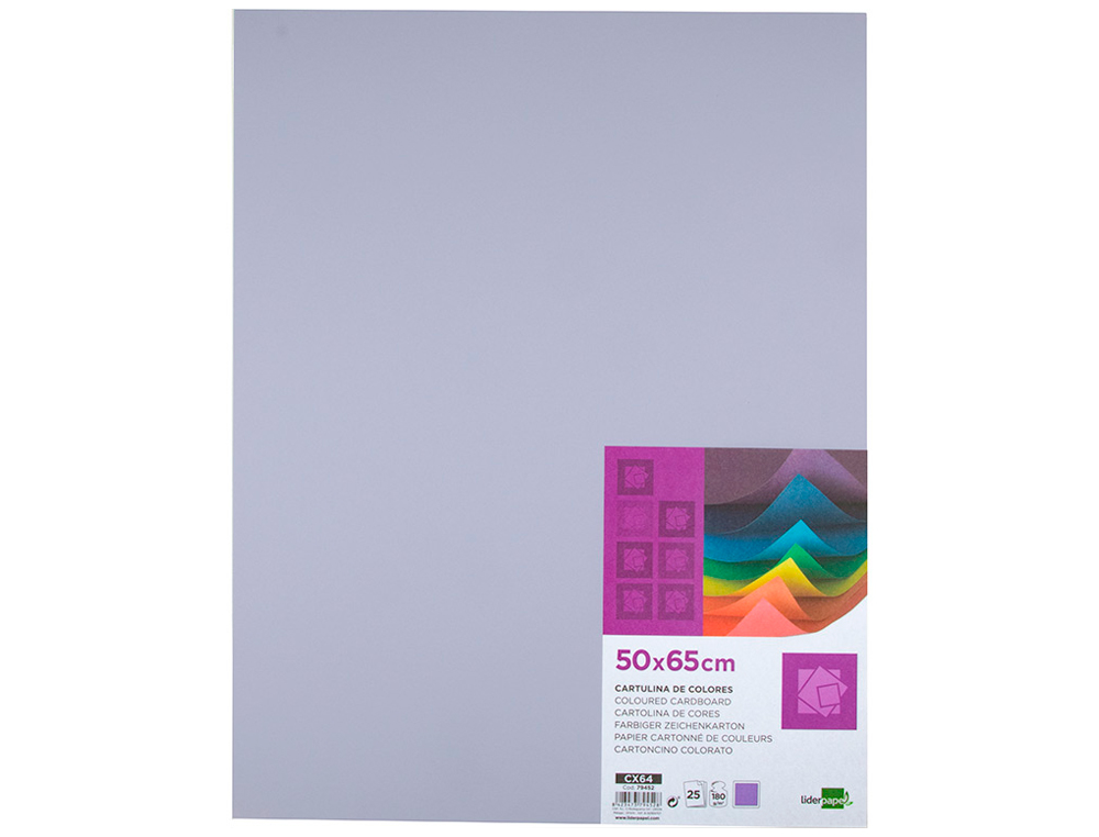 CARTULINA LIDERPAPEL 50X65 CM 180G/M2 LILA PAQUETE DE 25 HOJAS