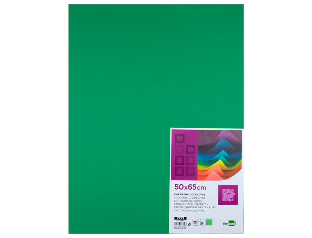 CARTULINA LIDERPAPEL 50X65 CM 180G/M2 VERDE NAVIDAD PAQUETE DE 25 HOJAS