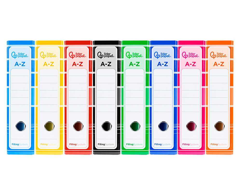 ARCHIVADOR DE PALANCA LIDERPAPEL A4 FILING SYSTEM FORRADO SIN RADO LOMO 80 MM COLORES SURTIDOS CON CAJA Y