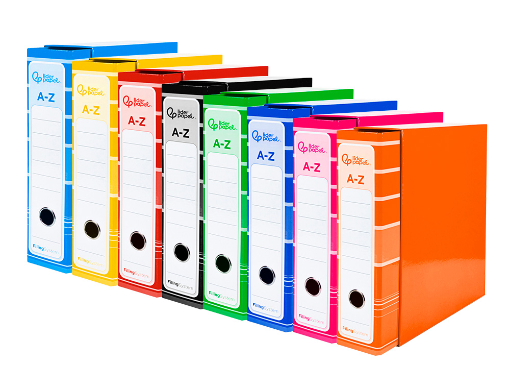 ARCHIVADOR DE PALANCA LIDERPAPEL A4 FILING SYSTEM FORRADO SIN RADO LOMO 80 MM COLORES SURTIDOS CON CAJA Y