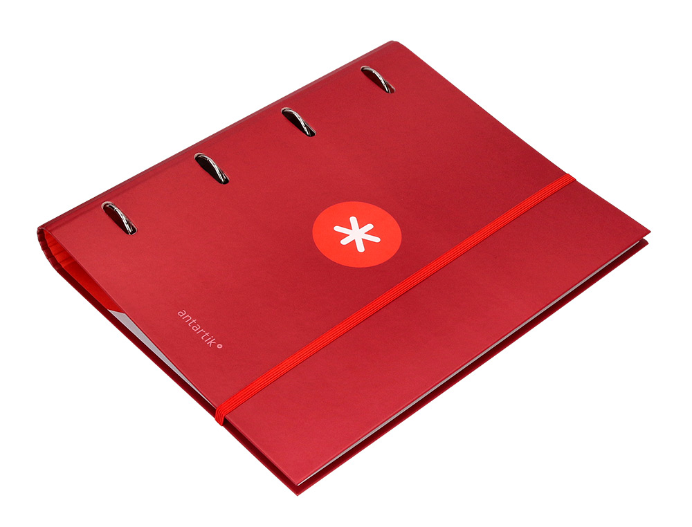 CARPETA CON RECAMBIO ANTARTIK A4 CUADRO 5MM FORRADA 4 ANILLAS 40MM REDONDAS CON SOLAPA COLOR FRAMBUESA