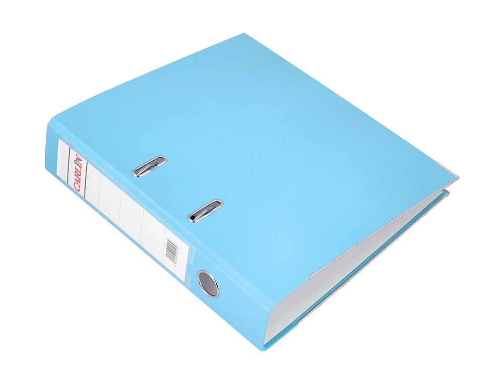 ARCHIVADOR DE PALANCA CARLIN FOLIO FORRADO POLIPROPILENO CON RADO LOMO ANCHO 75 MM AZUL CLARO