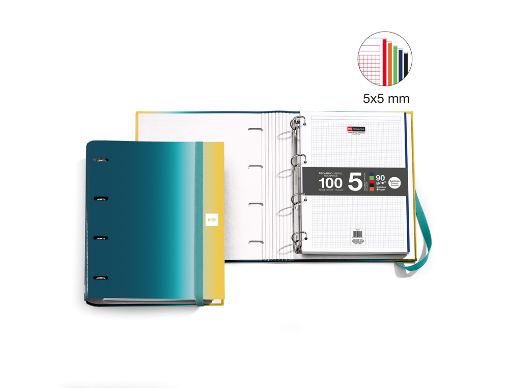 CARPETA CON RECAMBIO MIQUELRIUS AURORA ICELAND DIN A4 CUADRO 5 MM 4 ANILLAS 35 MM