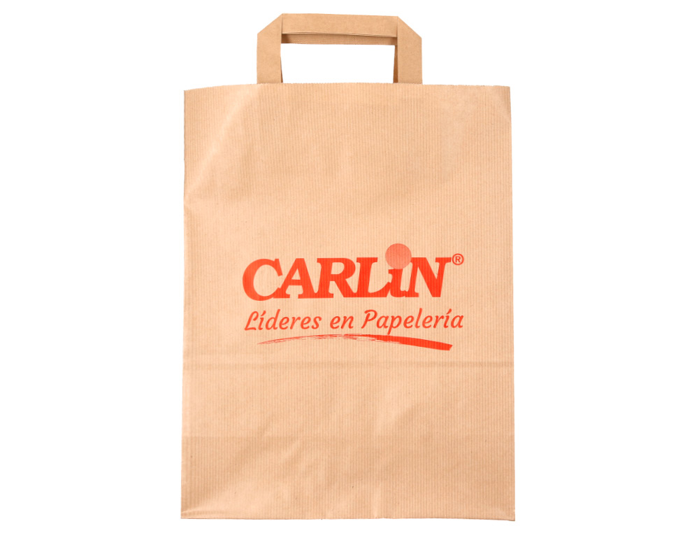 BOLSA KRAFT VERJURADO ASA PLANA CARLIN 26X12X35 CM 90 GR CAJA DE 250 UNIDADES