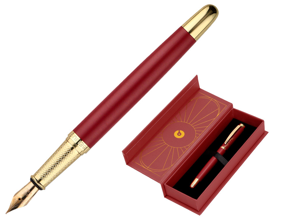 PLUMA BELIUS SOIREE ALUMINIO COLOR ART DECO GRANATE Y DORADO TINTA AZUL CAJA DE DISEO