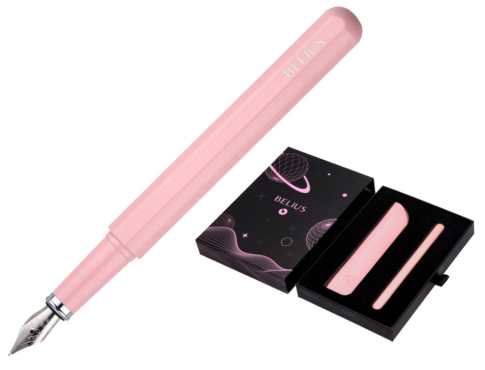 PLUMA Y FUNDA DE SIMILPIEL BELIUS SPACE B COLOR MINIMALISTA ROSA TINTA AZUL CAJA DE DISEO