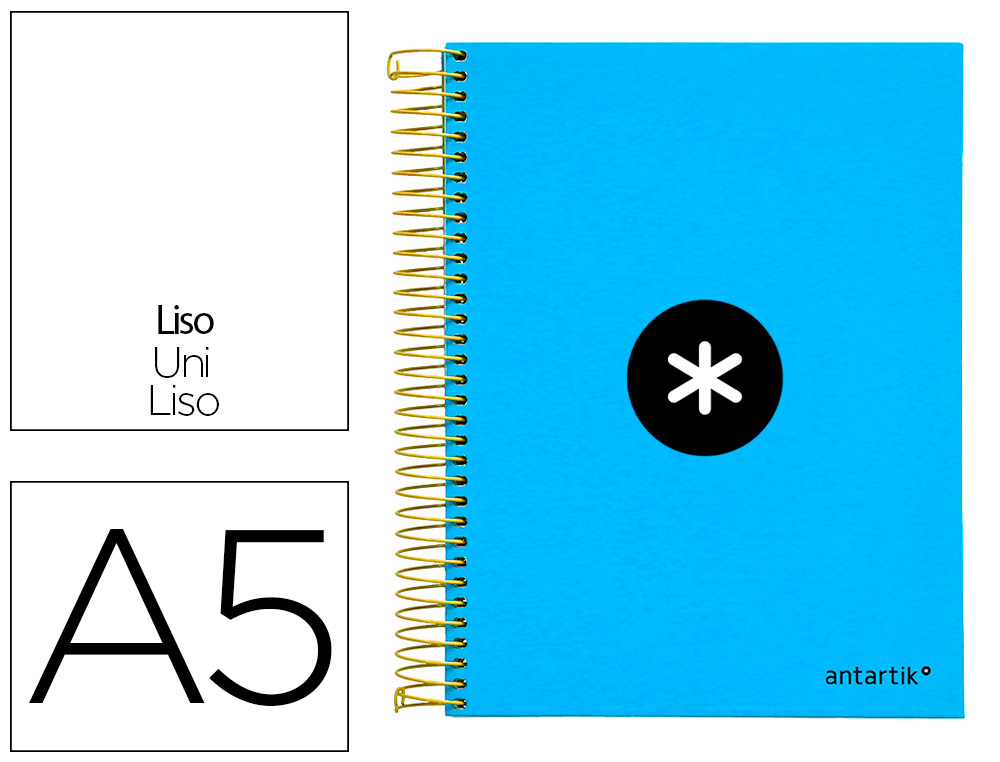 CUADERNO ESPIRAL LIDERPAPEL A5 MICRO ANTARTIK TAPA FORRADA 120H 100G LISO CON BANDAS 6 TALADROS COLOR AZUL