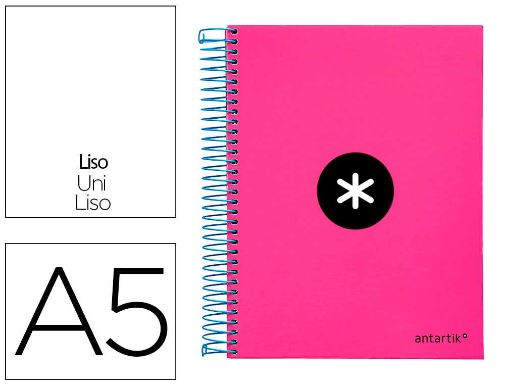 CUADERNO ESPIRAL LIDERPAPEL A5 MICRO ANTARTIK TAPA FORRADA 120H 100 GR LISO CON BANDAS 6 TALADROS COLOR ROSA FLUOR
