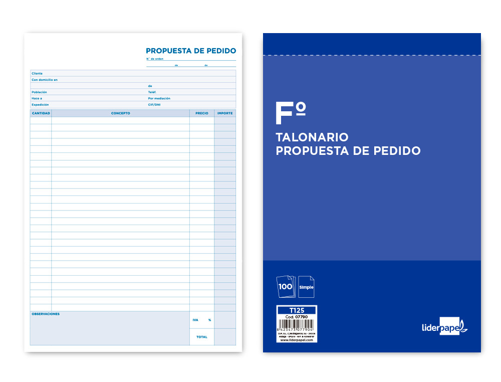 TALONARIO LIDERPAPEL PEDIDOS FOLIO 125