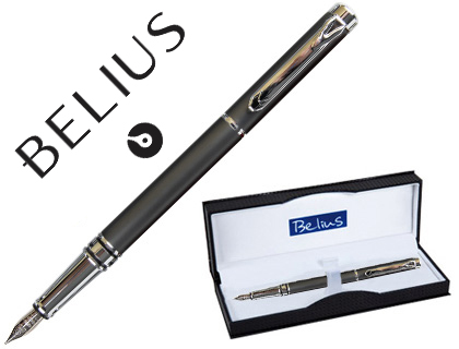 PLUMA BELIUS NUREMBERG GRIS OSCURO TINTA AZUL EN ESTUCHE