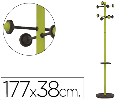 PERCHERO METALICO UNILUX ACCUEIL PIE 8 COLGADORES CON PARAGUERO Y BANDEJA GOTEO VERDE 177 X 38 CM