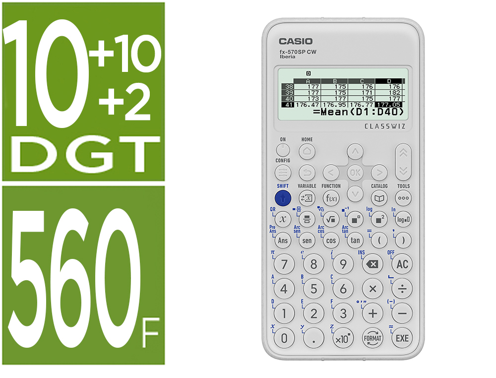 CALCULADORA CASIO FX-570SPX II CLASSWIZ CIENTIFICA 576 FUNCIONES 9 MEMORIAS 15+10+2 DIGITOS CODIGO QR CON TAPA