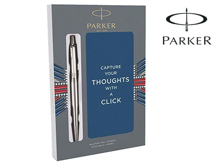 BOLIGRAFO PARKER JOTTER ACERO + BLOC EXPOSITOR DE 9 SETS REGALO