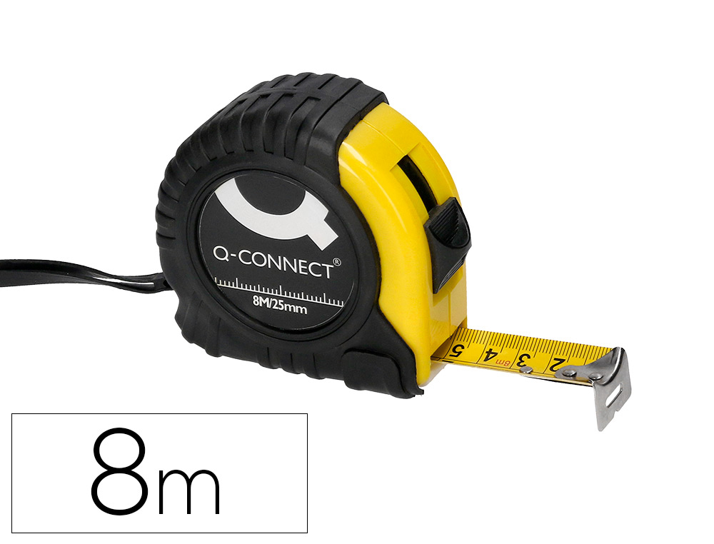 FLEXOMETRO Q-CONNECT DE 8 MT CON FRENO MATERIAL ANTICHOQUE 25 MM DE ANCHO