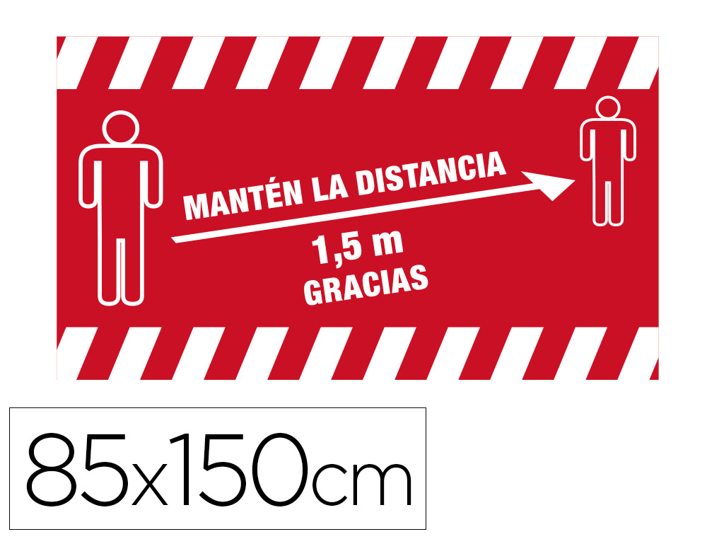 ALFOMBRA PARA SUELO DE PASO NOVUS MANTEN DISTANCIA DE 1,5 M GRACIAS FONDO ROJO 85X150 CM