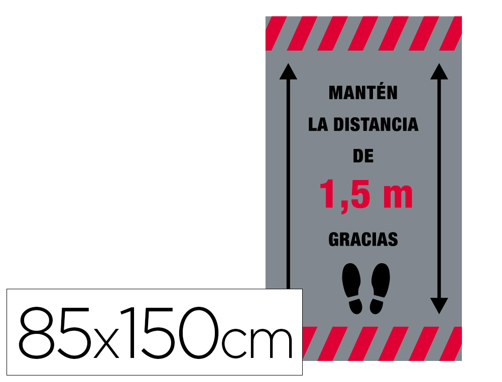 ALFOMBRA PARA SUELO DE PASO NOVUS MANTEN DISTANCIA DE 1,5 M GRACIAS FONDO GRIS 85X150 CM