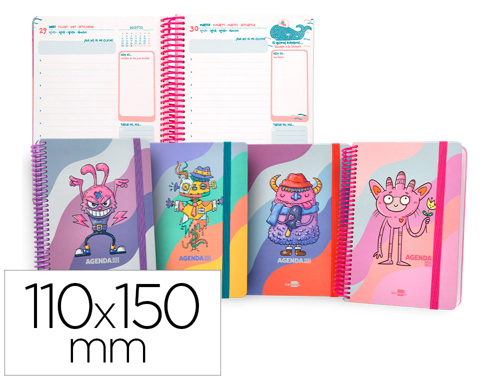AGENDA ESCOLAR LIDERPAPEL CURSO 22-23 CLASSIC MINI TETRALINGUE DIA PAGINA ESPIRAL CIERRE CON GOMA