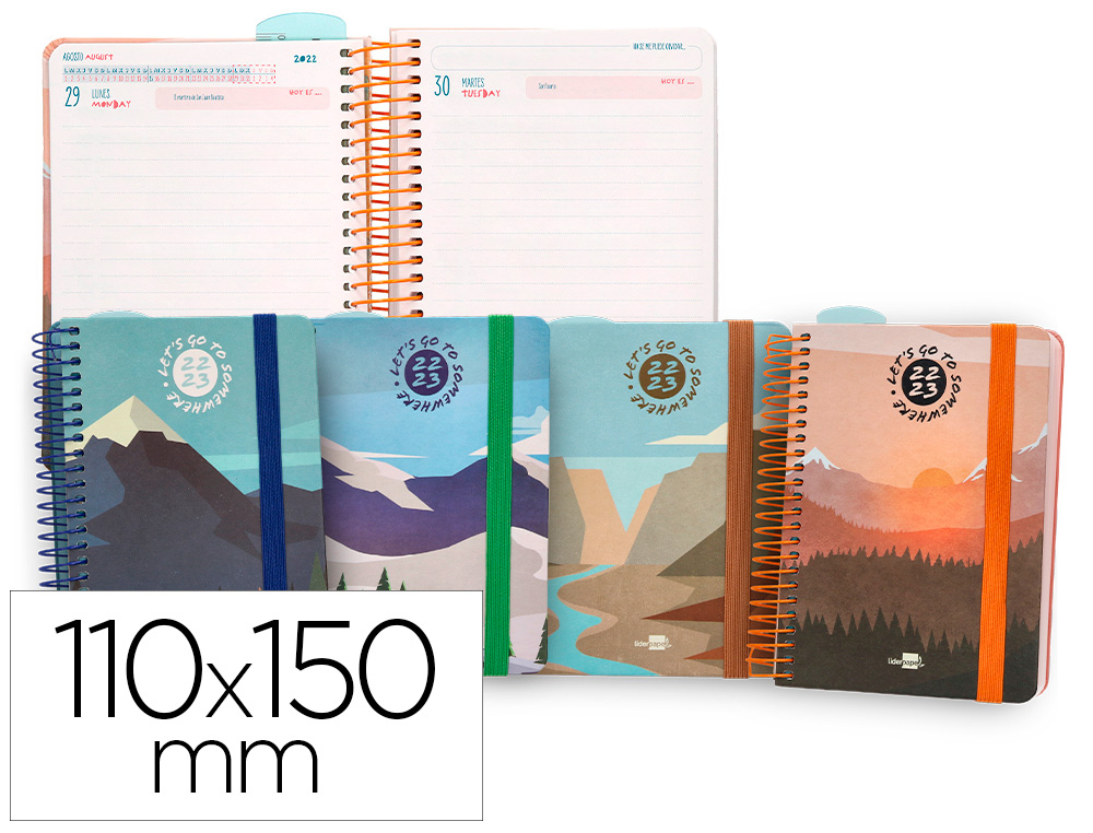 AGENDA ESCOLAR LIDERPAPEL CURSO 22-23 COLLEGE CLASSIC ADVENTURE MINI BILINGUE DIA PAGINA ESPIRAL CIERRE CON