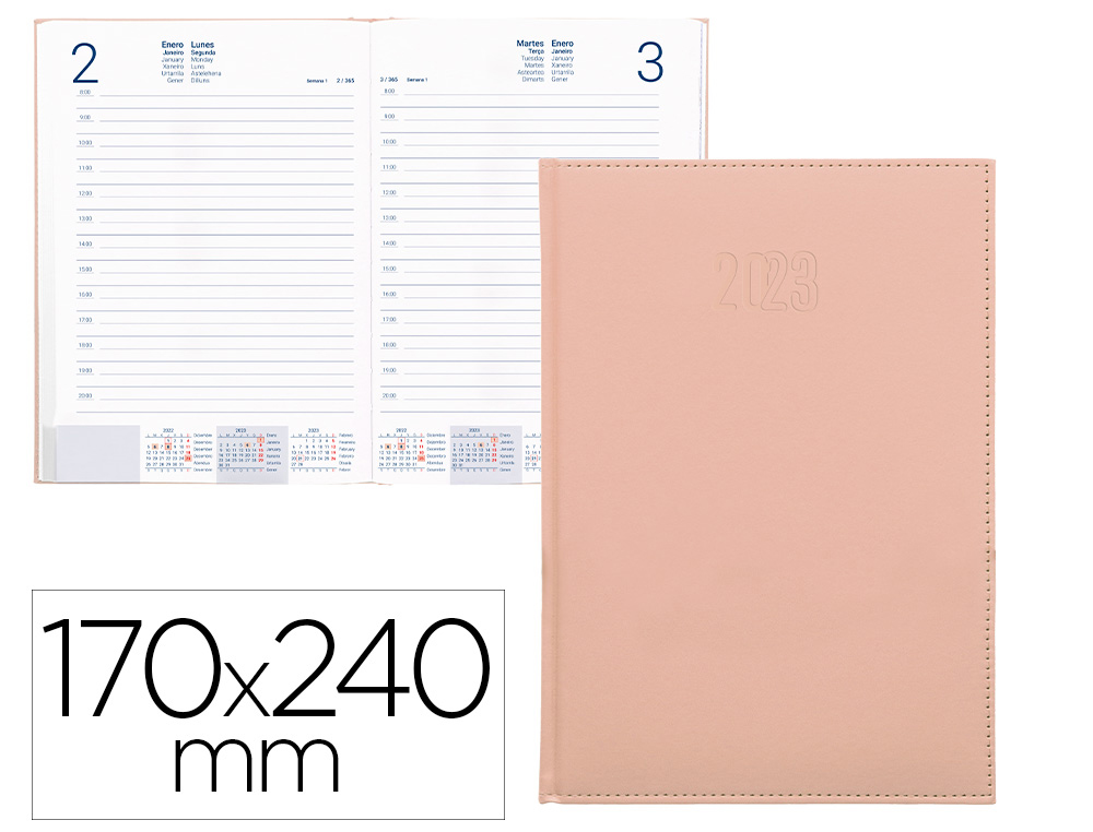 AGENDA ENCUADERNADA LIDERPAPEL CRETA 17X24 CM 2023 DIA PAGINA COLOR NUDE PAPEL 70 GR