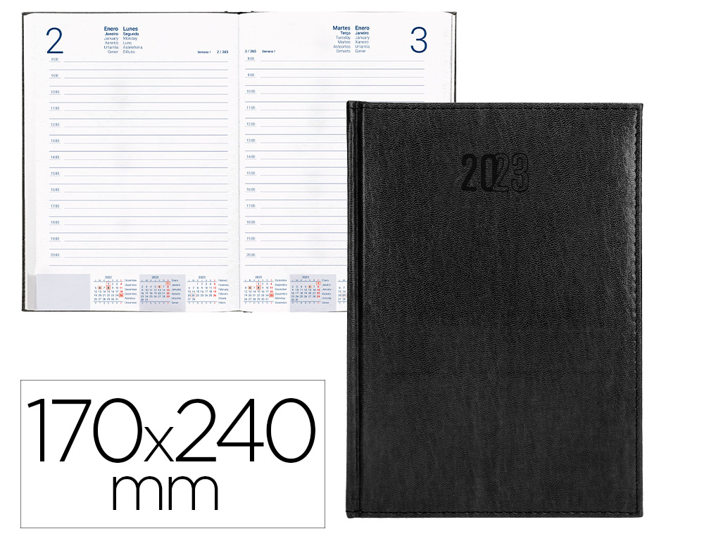 AGENDA ENCUADERNADA LIDERPAPEL CRETA 17X24 CM 2023 DIA PAGINA COLOR NEGRO PAPEL 70 GR