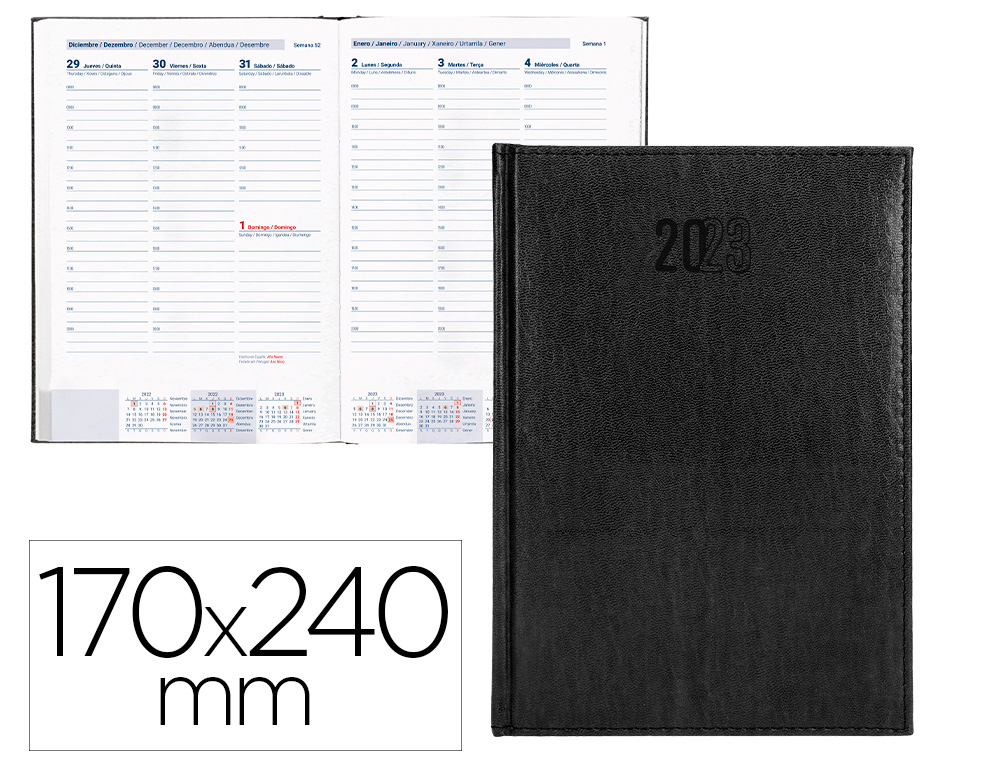 AGENDA ENCUADERNADA LIDERPAPEL CRETA 17X24 CM 2023 SEMANA VISTA COLOR NEGRO PAPEL 70 GR
