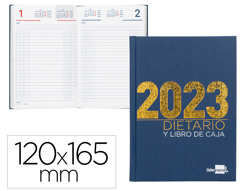 DIETARIO LIDERPAPEL 12X16,5 CM 2023 OCTAVO PAPEL 70 GR COLOR AZUL