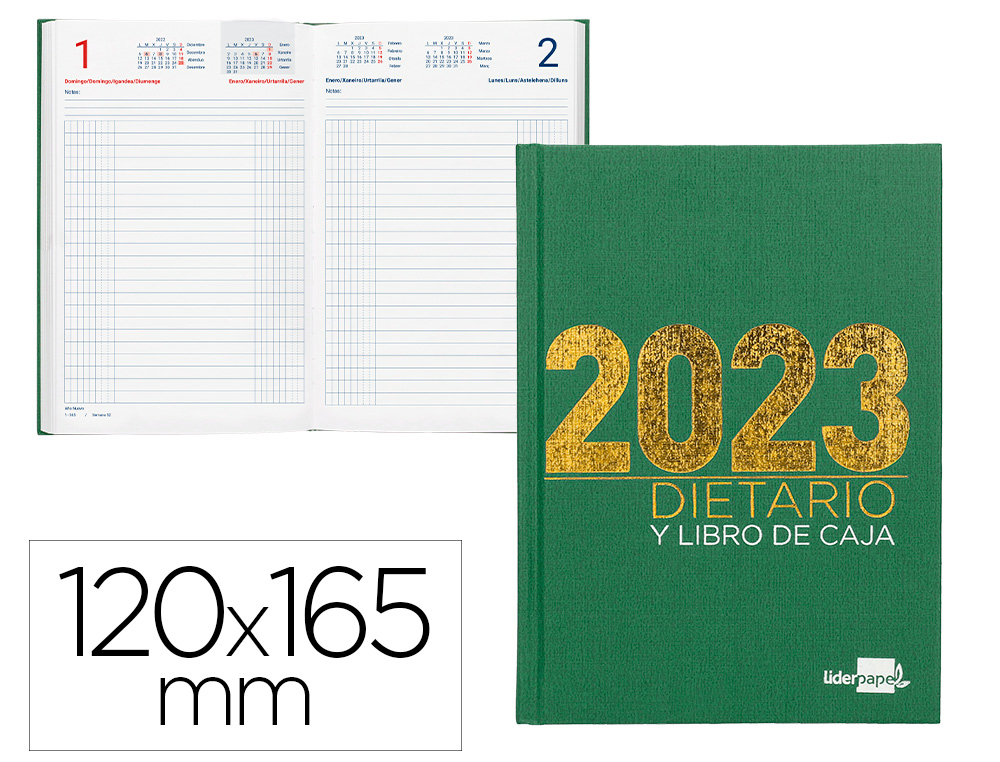 DIETARIO LIDERPAPEL 12X16,5 CM 2023 OCTAVO PAPEL 70 GR COLOR VERDE