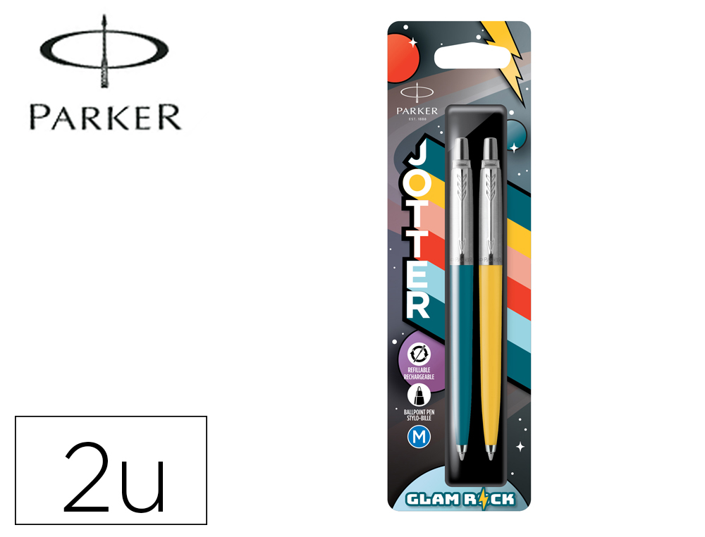 BOLIGRAFO PARKER JOTTER ORIGINAL AOS 70 GLAM ROCK AZUL/AMARILLO BLISTER DE 2 UNIDADES
