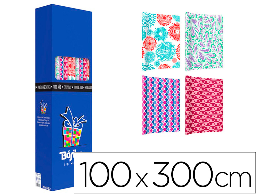 PAPEL DE REGALO BASIKA TODO AO ROLLO DE 100 X 300 CM MODELOS SURTIDOS
