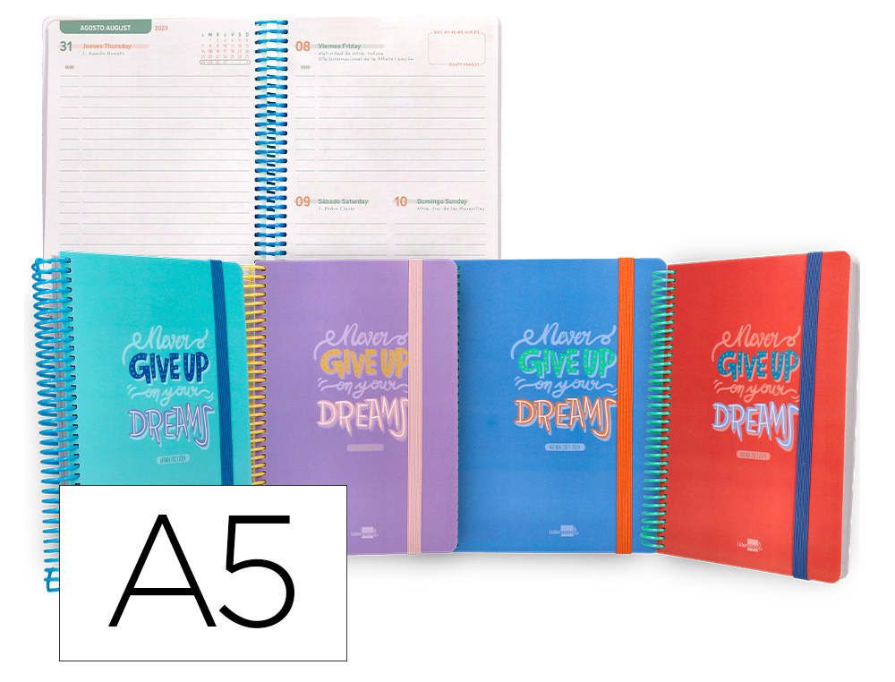 AGENDA ESCOLAR LIDERPAPEL CURSO 23-24 BASIC DIN A5 BILINGUE DIA PAGINA ESPIRAL TAPA POLIPROPILENO MOD SURTIDO