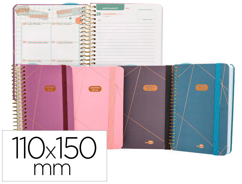 AGENDA ESCOLAR LIDERPAPEL CURSO 23-24 COLLEGE CLASSIC LINES MINI BILINGUE DIA PAGINA CARTON FORRADO ESPIRAL