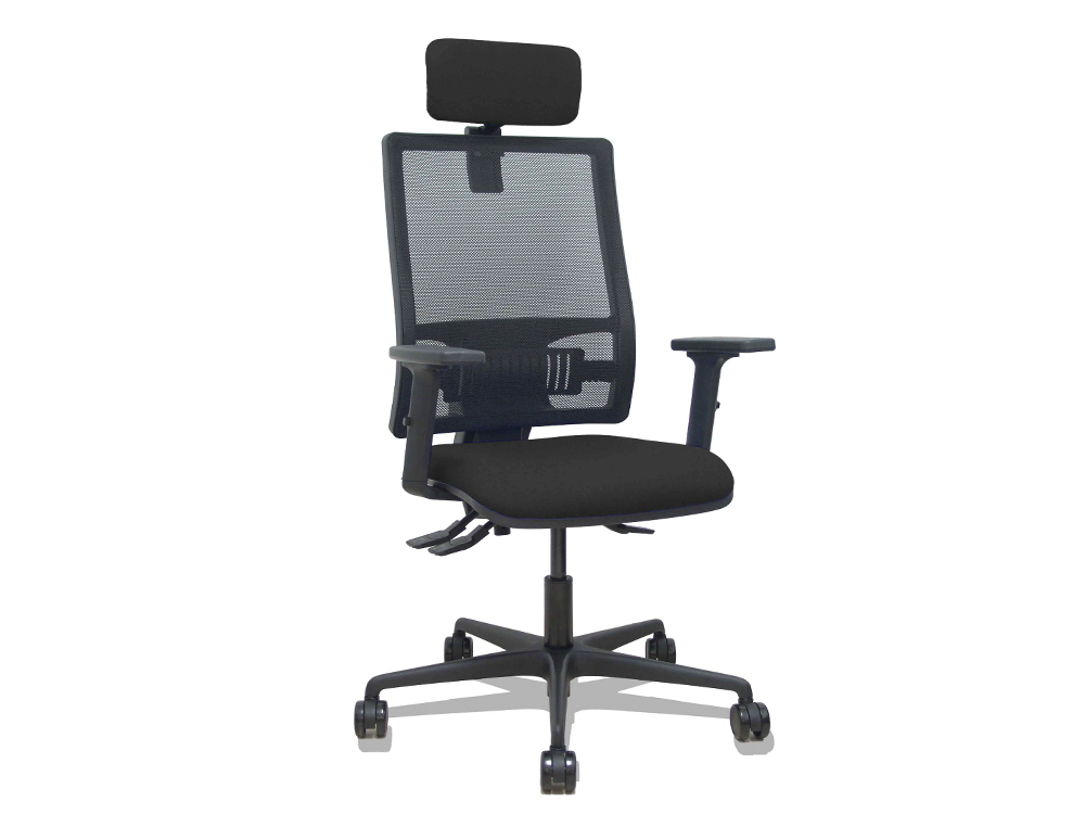 SILLA DE DIRECCION PYC BORMATE RESPALDO MALLA NEGRA ASIENTO BALI NEGRO BRAZOS 2D CABECERO REGULABLE