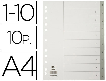 SEPARADOR NUMERICO Q-CONNECT PLASTICO 1-10 JUEGO DE 10 SEPARADORES DIN A4 MULTITALADRO