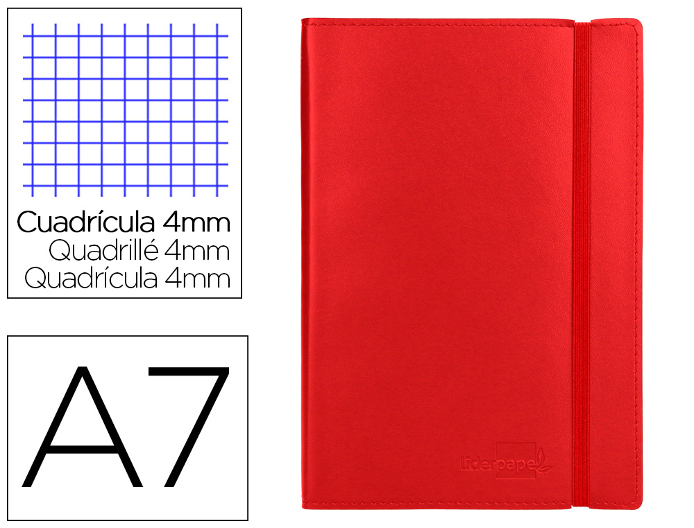 LIBRETA LIDERPAPEL SIMIL PIEL A7 120 HOJAS 70G/M2 CUADRO 4MM SIN MARGEN ROJO