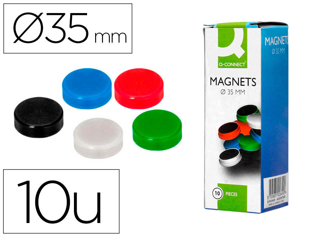 IMANES PARA SUJECION Q-CONNECT IDEAL PARA PIZARRAS MAGNETICAS35 MM COLORES SURTIDOS CAJA DE 10 UNIDADES