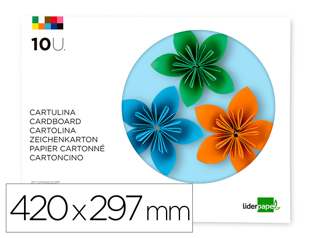 BLOC TRABAJOS MANUALES LIDERPA PEL CARTULINA 297X420MM 10 HOJAS COLORES SURTIDOS